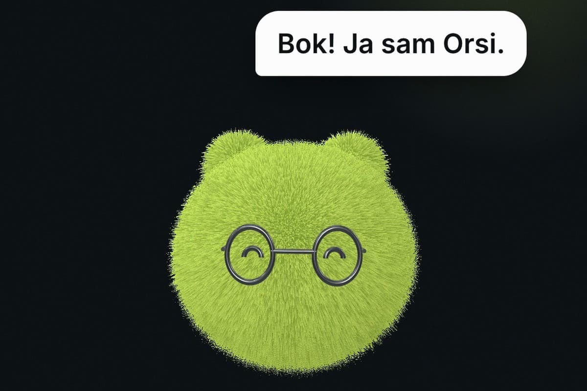Orsi, digitalni asistent Orsus Učilišta, s porukom Bok! Ja sam Orsi.